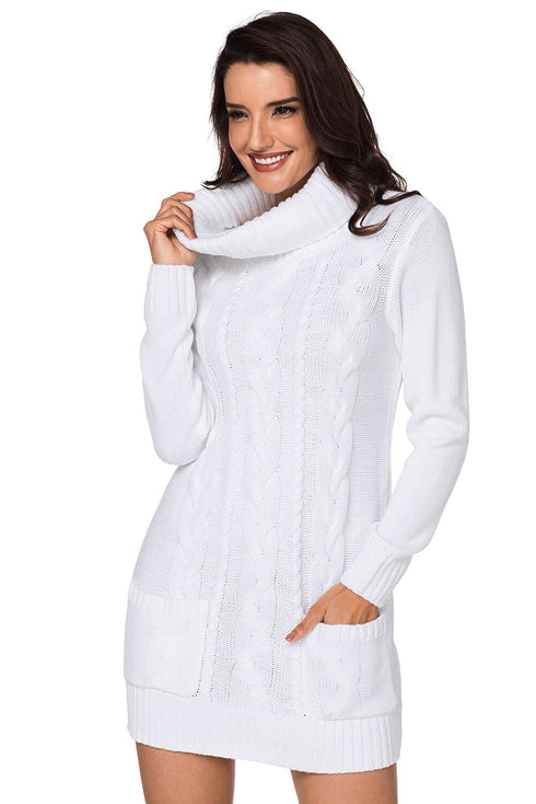 Cowl Neck Cable Knit Sweater Dress